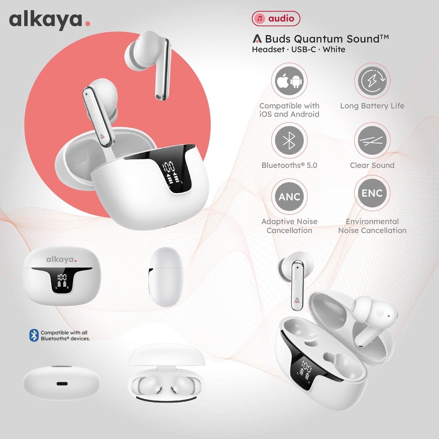 Alkaya Bluetooth Kopfhörer weiß