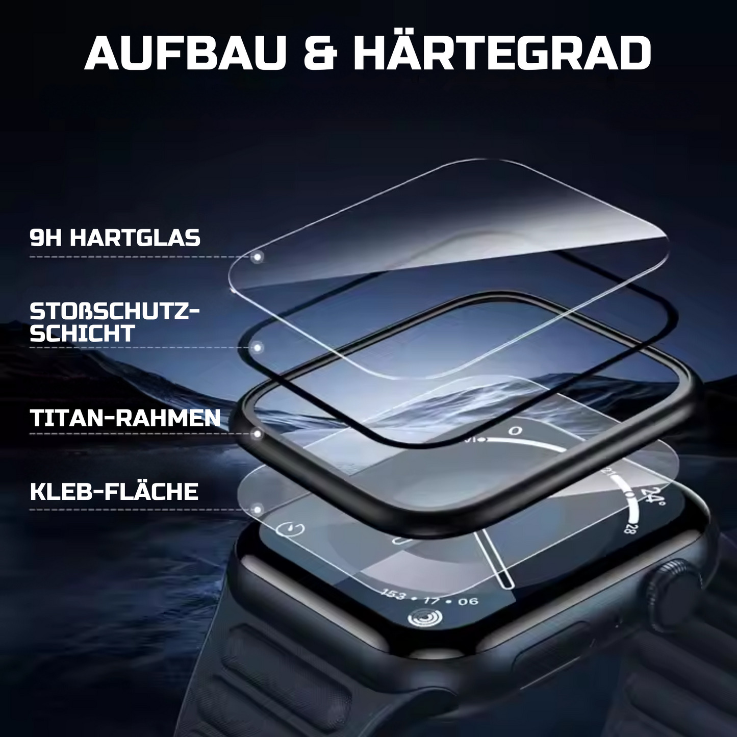 Apple Watch Hartglas Schutzfolie 2er Pack