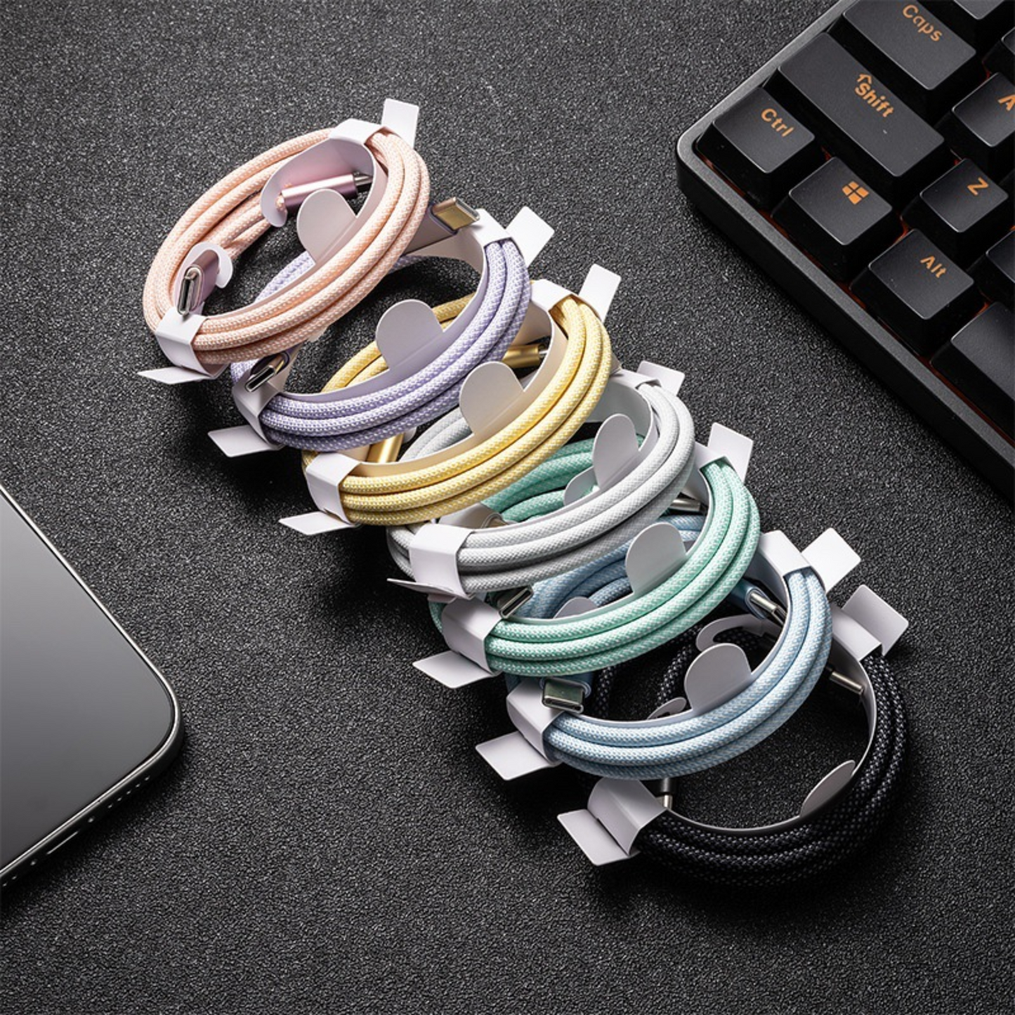 Nylon USB-C zu USB-C Schnell-Ladekabel rosa