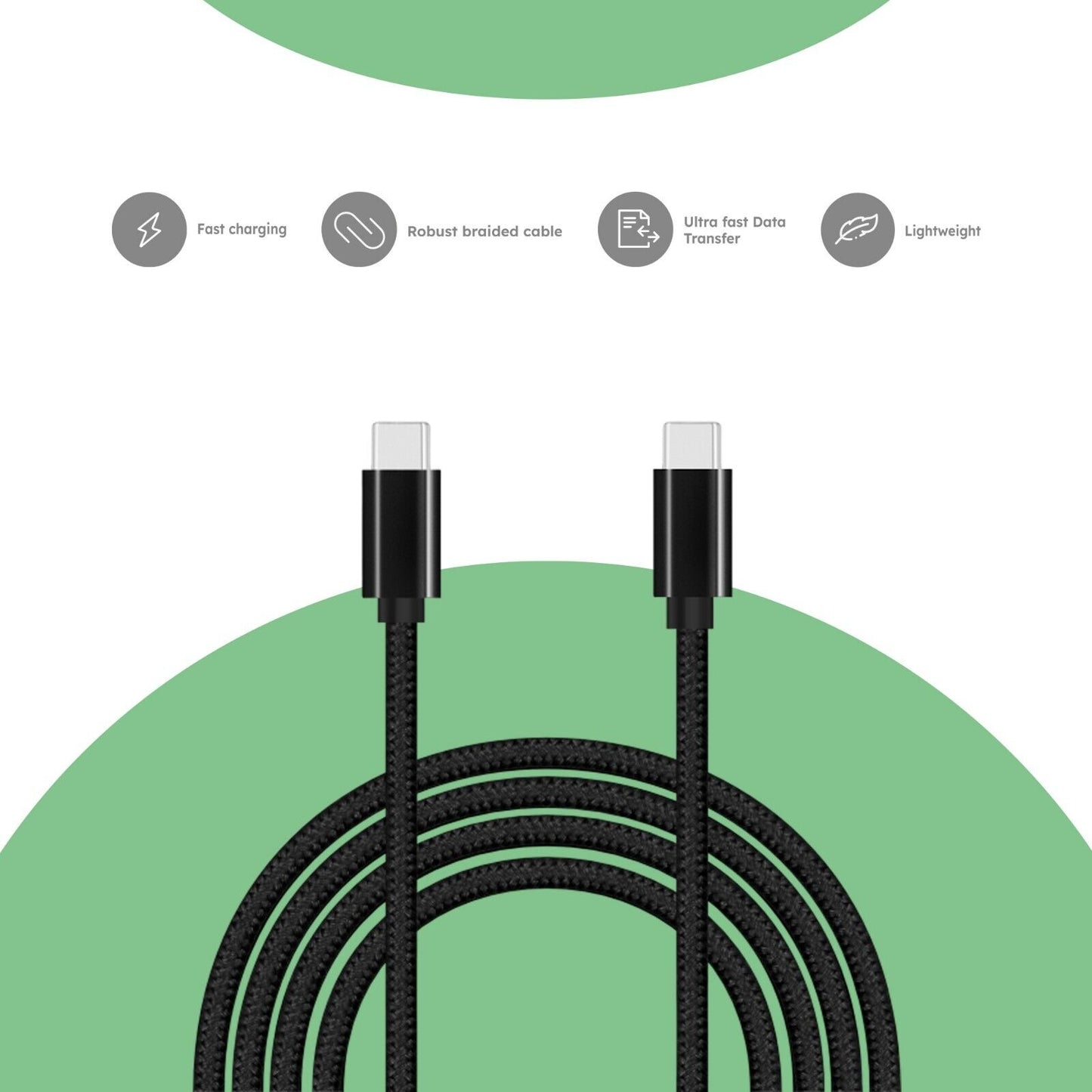 Alkaya Nylon USB-C zu USB-C Ladekabel in schwarz