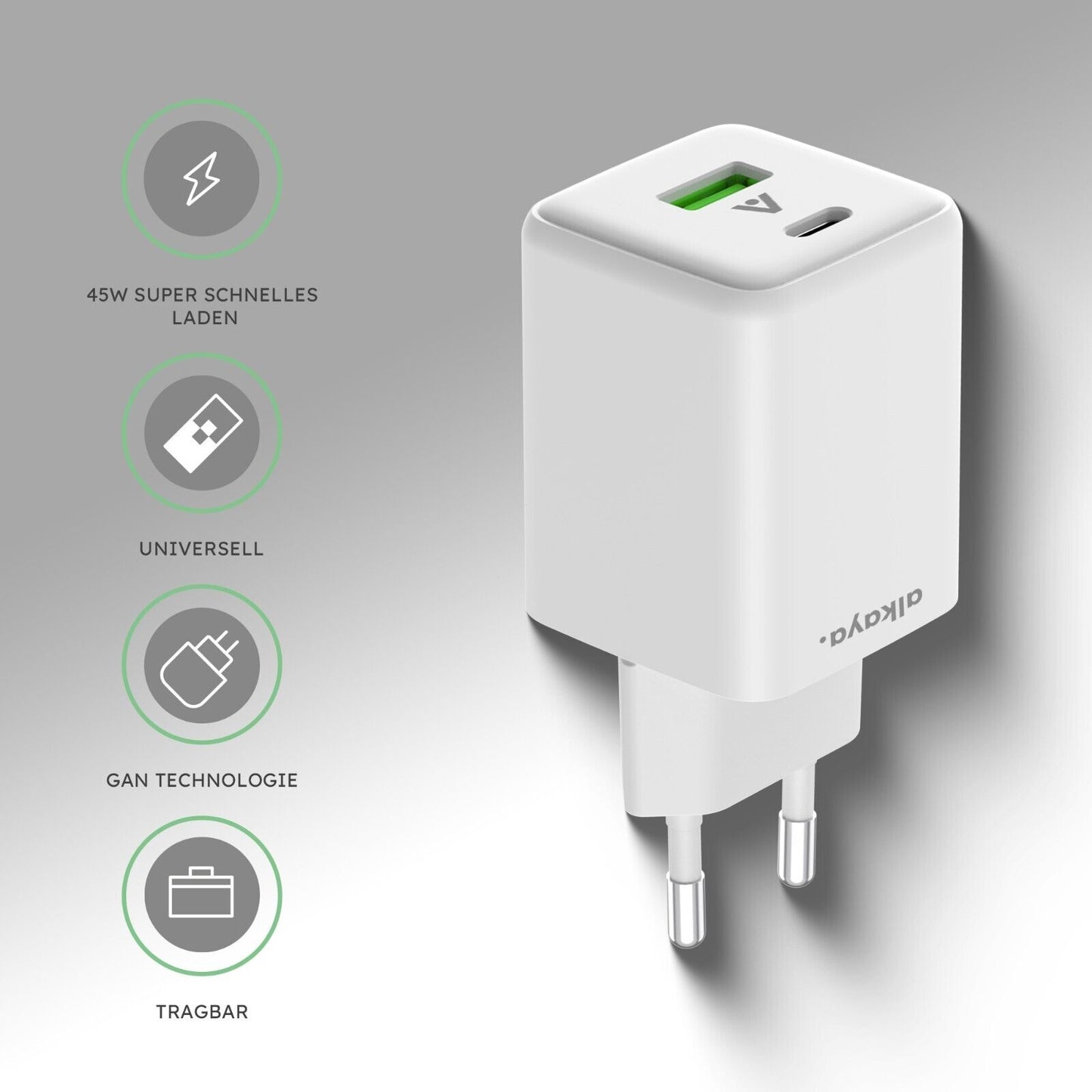 Alkaya 45W USB-A & USB-C Netzstecker weiß