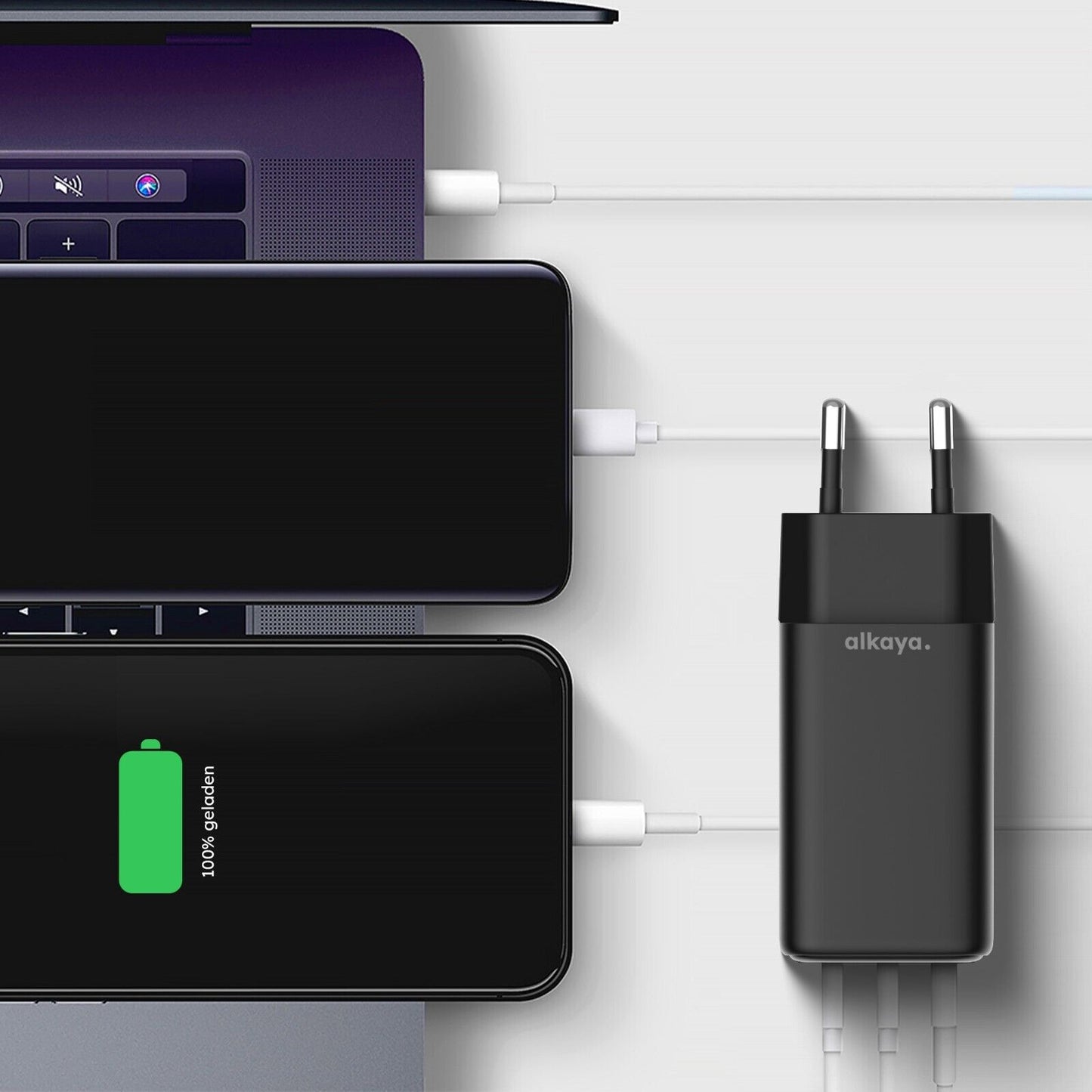 Alkaya 65W USB-A & USB-C+C Netzstecker schwarz