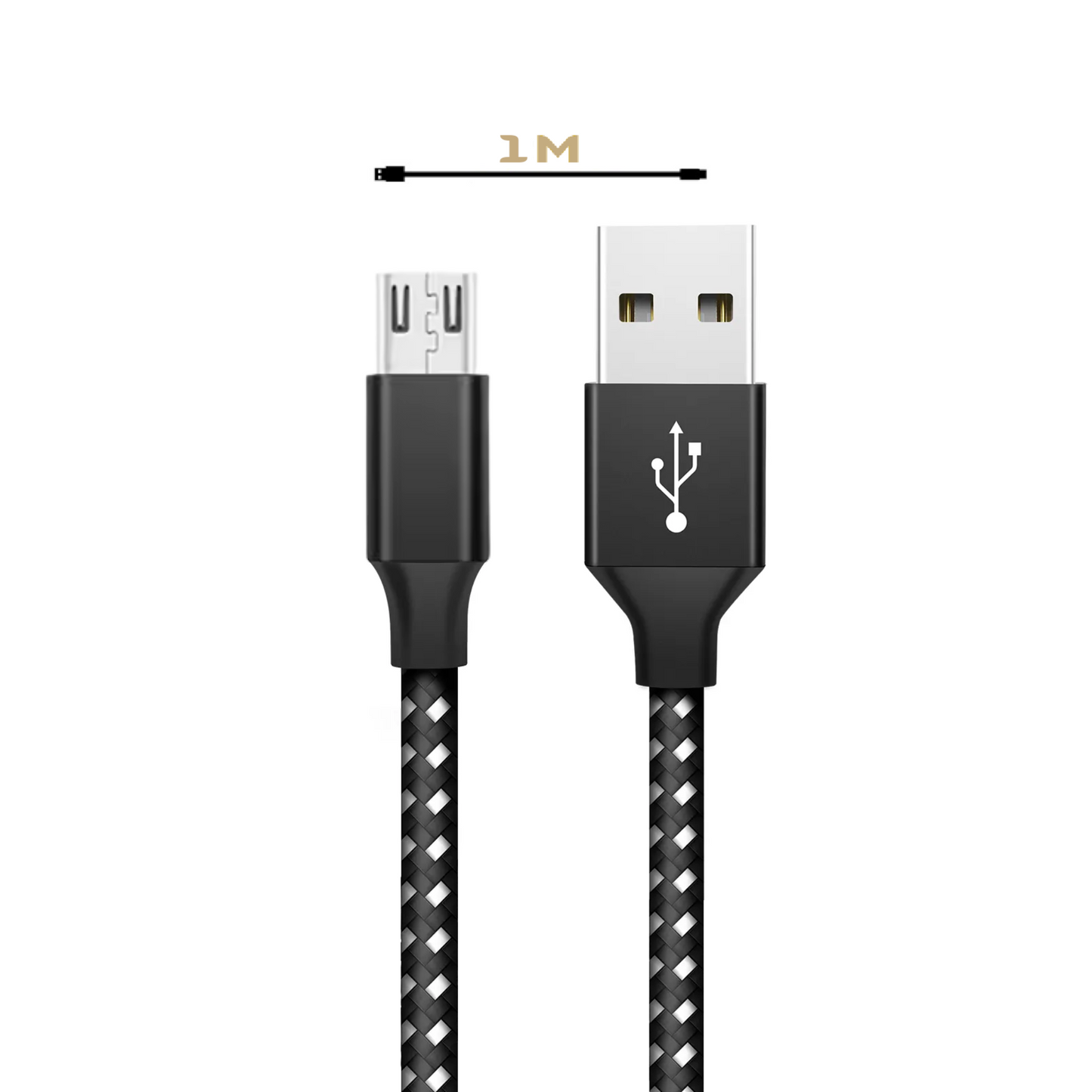 Nylon Micro-USB Ladekabel Schwarz/Silber