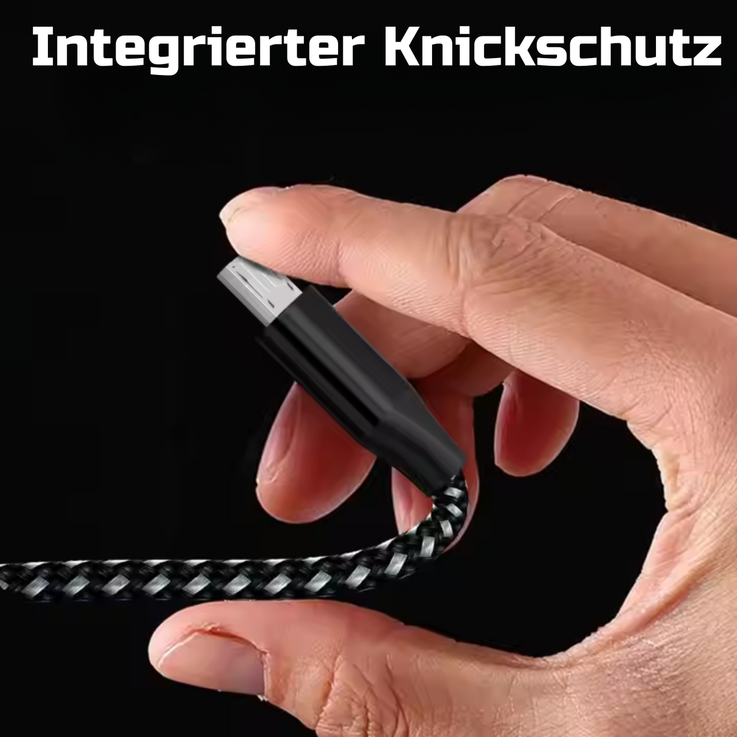 Nylon Micro-USB Ladekabel Schwarz/Silber