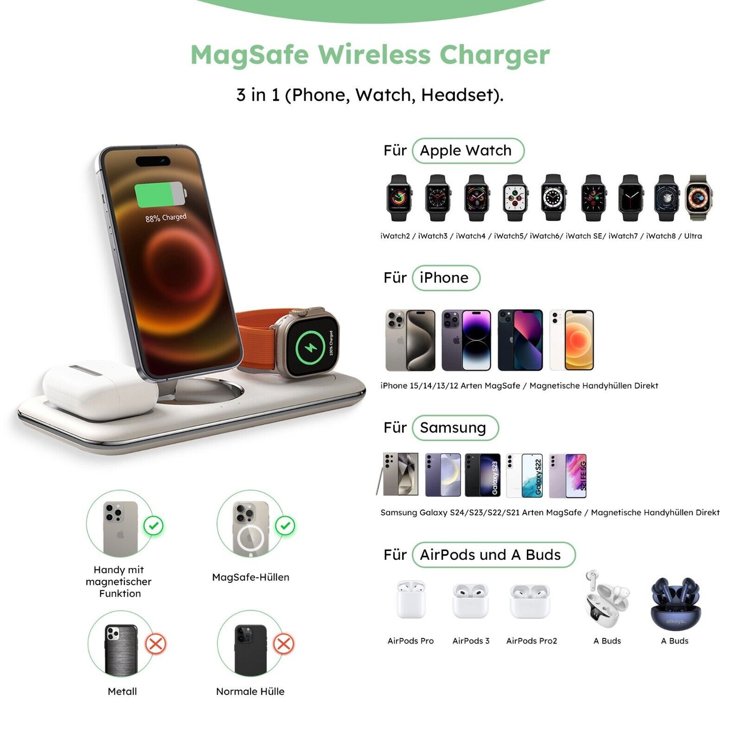 Alakaya 3in1 Ladestation in weiß