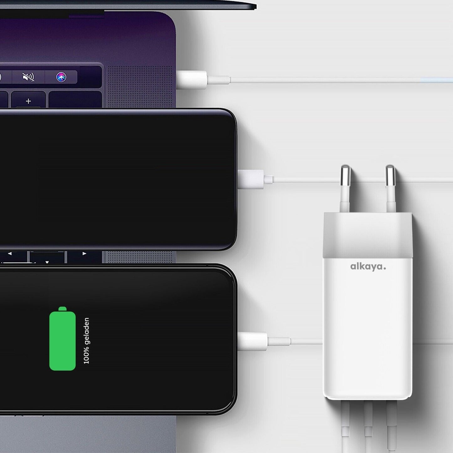 Alkaya 65W USB-A & USB-C+C Netzstecker weiß
