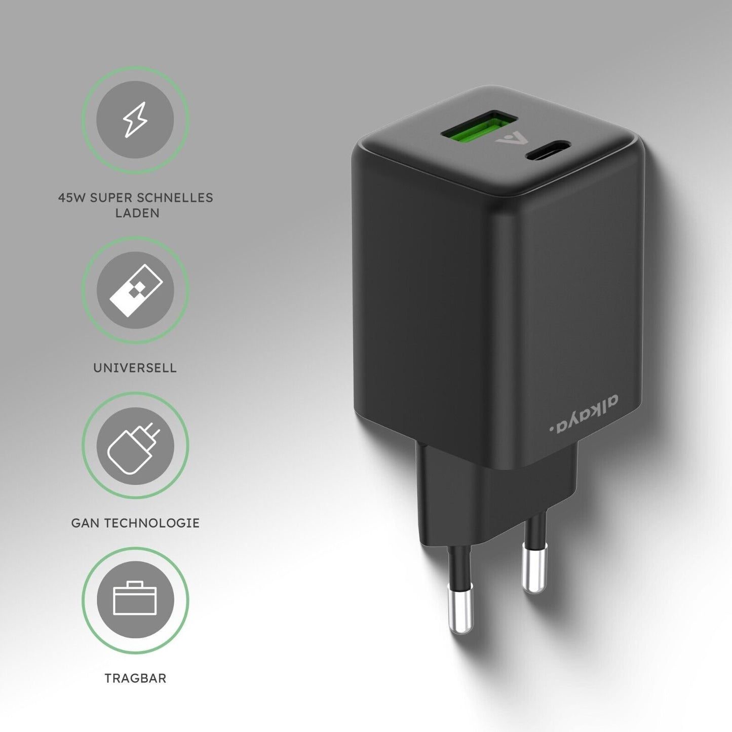 Alkaya 45W USB-A & USB-C Netzstecker schwarz