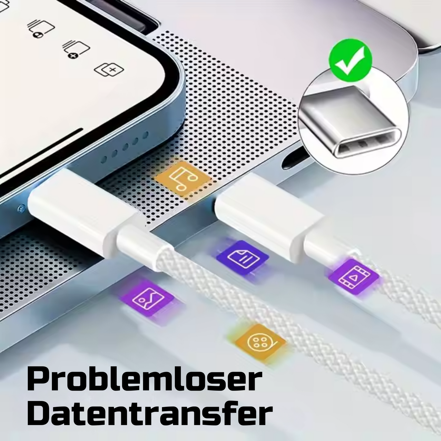 Nylon USB-C zu USB-C Schnell-Ladekabel rosa