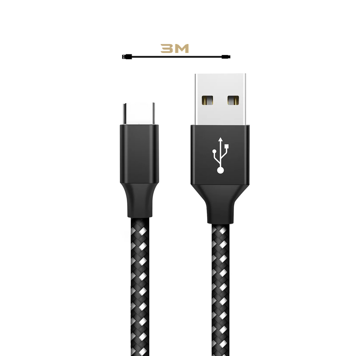 Nylon USB-C Ladekabel Schwarz/Silber