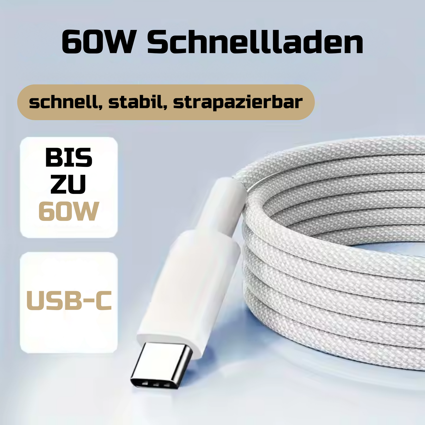 Nylon USB-C zu USB-C Schnell-Ladekabel schwarz