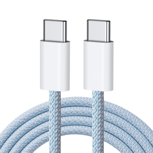Nylon USB-C zu USB-C Schnell-Ladekabel hellblau