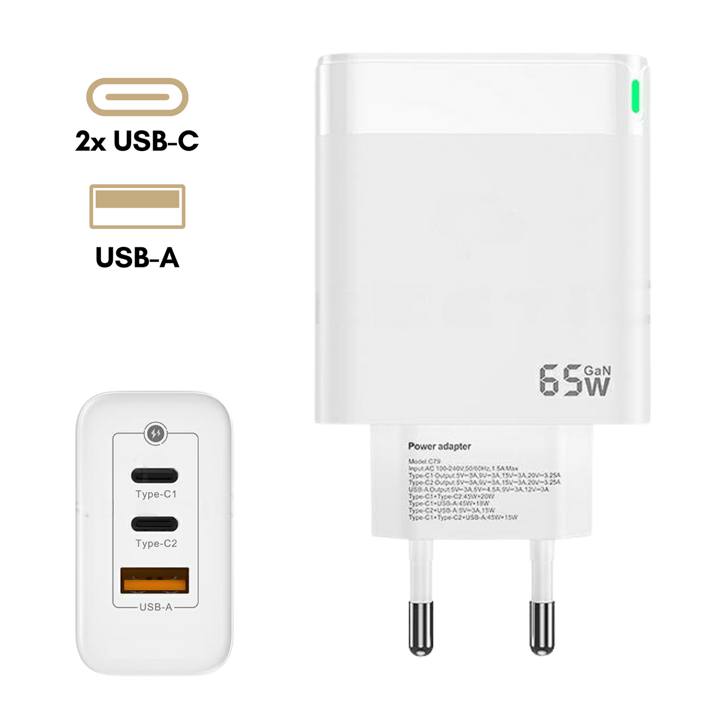 MobileKing Schnell-Ladegerät 65W USB-C/USB-A