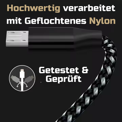 Nylon Micro-USB Ladekabel Schwarz/Silber