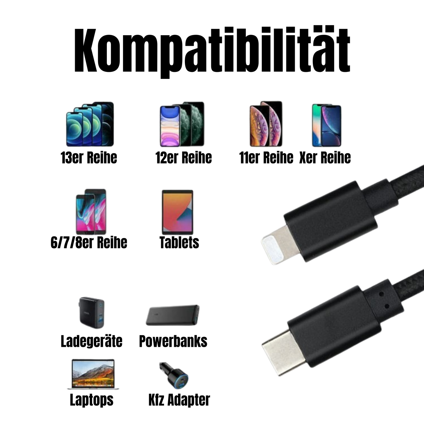 iPhone Schnell Nylon Ladekabel Ladegerät in schwarz
