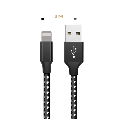 Nylon Ladekabel für iPhone Schwarz/Silber