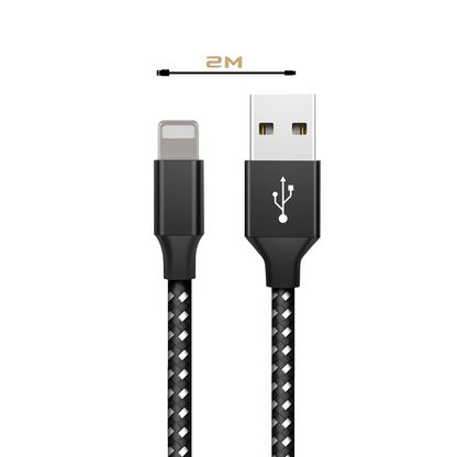Nylon Ladekabel für iPhone Schwarz/Silber