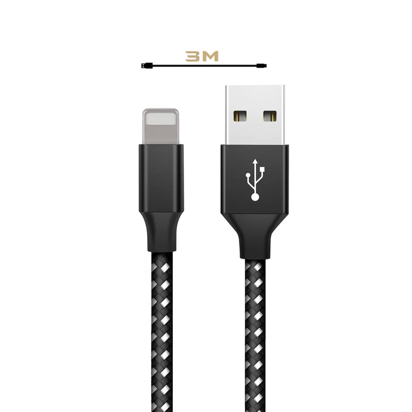 Nylon Ladekabel für iPhone Schwarz/Silber