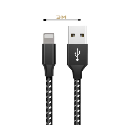 Nylon Ladekabel für iPhone Schwarz/Silber
