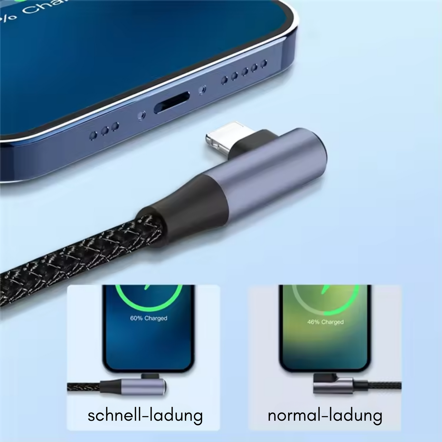 Nylon USB-C zu iPhone Schnell-Ladekabel 90° Winkelkabel