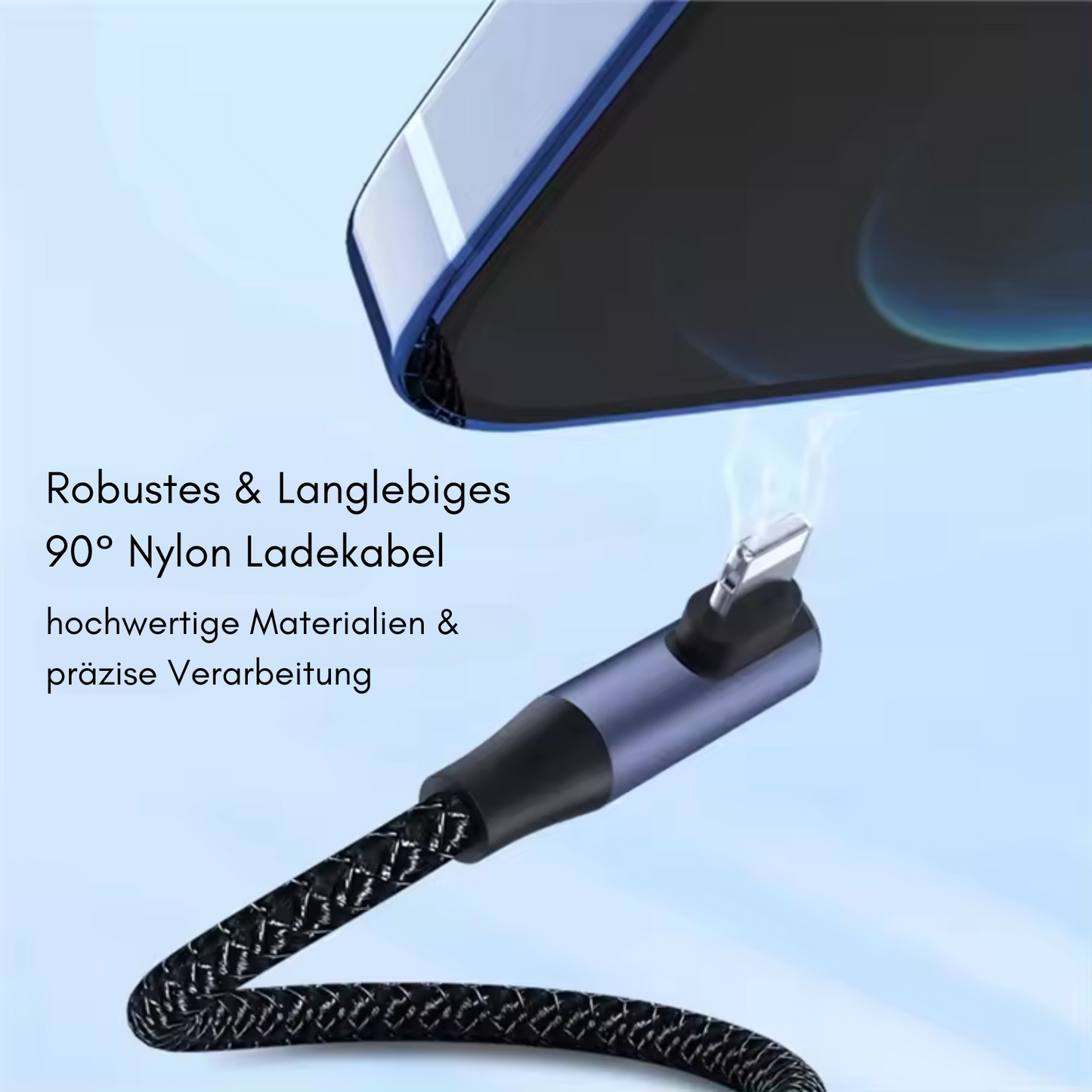 Nylon USB-C zu iPhone Schnell-Ladekabel 90° Winkelkabel